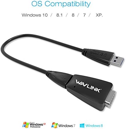WAVLINK USB 3.0 до VGA адаптер мулти -дисплеј Конвертор Надворешна 1080p Видео графичка картичка за Windows 10/Vista/7/8/8.x/xp - црна