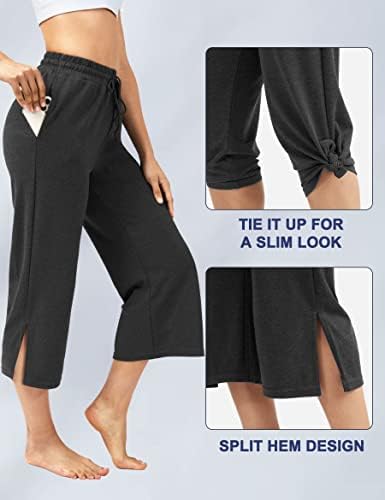 Панталони со широки нозе од iuga за жени кои влечат џемпери на каприс, разделете ги полите за вежбање јога панталони со џебови