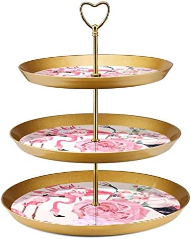 Торта Стои Во Собата на 3, Розова Фламинго Цвет Џунгла Торта Пиедестал Дисплеј Маса Десерт Кекс Штанд За Свадба Бебе Туш Прослава