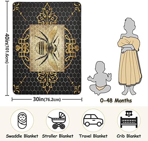 Swaddle Clain Golden Money Bee Cotton Cotlebet за доенчиња, примање ќебе, лесен меко залепетено ќебе за креветчето, шетач, расадници за ќебиња,