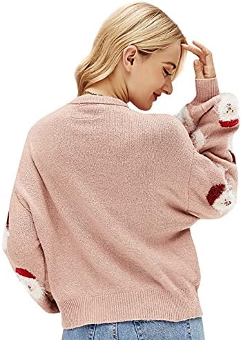 Muduh џемпери за жени трендовски симпатична санта лежерна мрзлива мрзлива врата со долг ракав мек плетен џемпер од пулвер