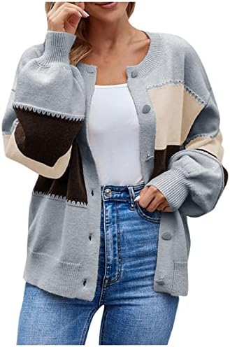 Саргист женски кардиган џемпер мода обичен 2022 плетен контраст во боја со аспиратор картониган џемпер палто