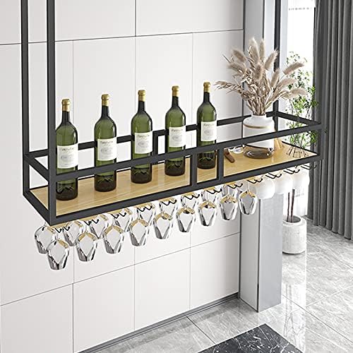 Индустриски тавански стаклен решетка за вино, Европски стил што виси лебдечки полици за складирање, за кујна/дневна соба/бар,