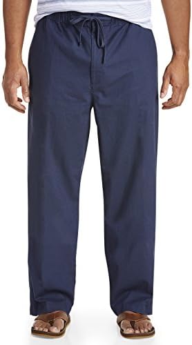 Оук Хил од големите и високи панталони за машка и висока лента за мелење на постелнина | Рамен фронт со еластична лента за половината и затворање