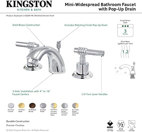 Кингстон месинг KS2957ml мини-широко распространета тапа за бања, четкан никел/полиран хром