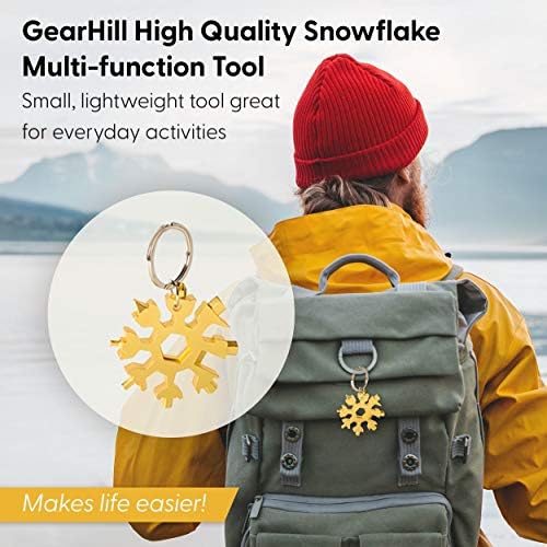 Gearhill Snowflake Multi-Tool Tool Disiancess Steel Protable Small Keychain, шрафцигер, клуч, отвор за шишиња, 18-во-1, мулти функционалност,