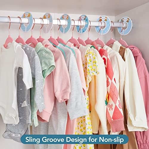 Smartor Premium Velvet Baby Hangers за плакарот 50 пакет, 11,8 Безбедни издржливи закачалки за облека за бебиња за расадник со 6