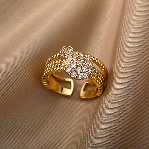 Оилма циркон круг Отворени прстени за жени кристално злато прсти прилагодлив прстен свадба Валентин накит-89961