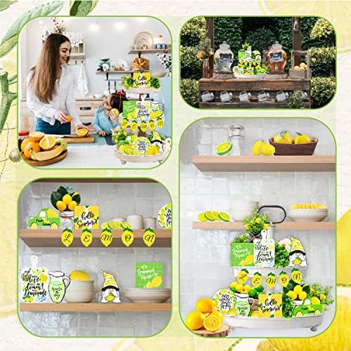 Надградба на Muazida 12 парчиња лимон од лимон декор мини знаци на дрво, декор на кујна од лимон и додатоци, летни нивоа на послужавник,