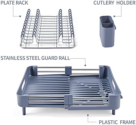 Лавици за садови Brwinasll за кујнски шалтер, решетка за проширување на мијалник, решетката за сушење од не'рѓосувачки челик за кујнски