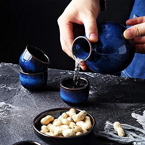 5 парчиња јапонски сакети, традиционални чаши за занаетчиски керамички чаши, вклучете шише за сервирање 1 и чаши од 4 сакси, за домашен