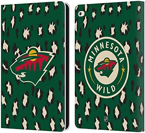 Дизајн на главни случаи официјално лиценциран NHL Leopard Patten Minnesota Wild Leather Book Case Cover Cover Coveptable со Apple iPad Air 2