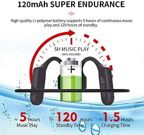 Безжични спортски слушалки на отворено уво, Bluetooth 5.0 водоотпорни слушалки за потповици со MIC за спортско џогирање возење возење велосипед