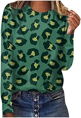 Женска обична модна маичка за џемпери цвеќиња од цветна ракав со долг ракав лабава маица О-врат удобна врвови на пулвер