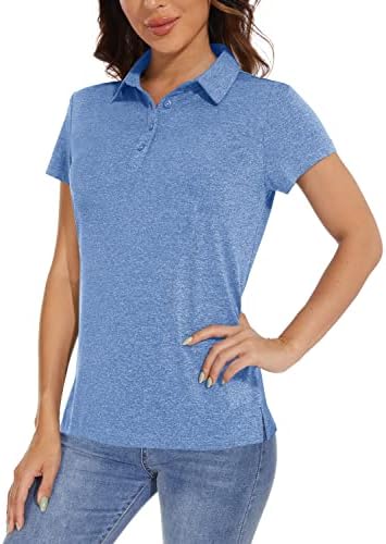 Женски маици со полови кошули со кратки ракави за кратки ракави Брзо сув UPF 50+ Сонце заштита од лесна кошула со 4-копчиња со 4-копчиња