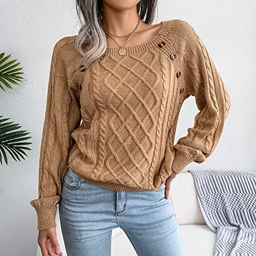 Синзелимин женски џемпер пулвер цврста боја кабел плетен долги ракави лабава о-врата лабава случајна џемпери за блуза за трикотажа