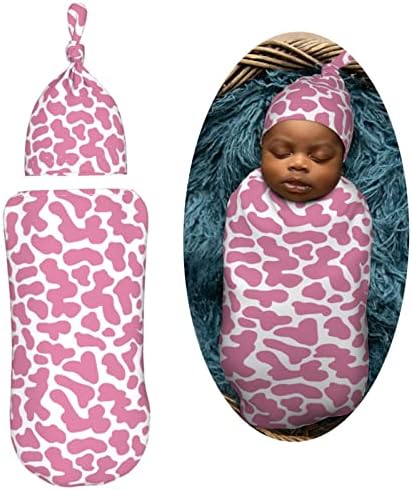 Auhomea розово животно печати новородено ќебе со ќебе со грав постави меки бебешки вреќи за спиење, прилагодливи обвивки за шипки кои примаат