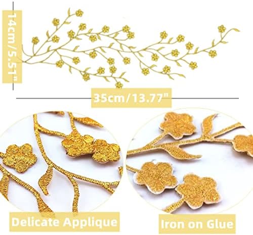 4 парчиња долга лепенка од слива цвет од железо на лепенка, вклучена цветна апликација за облека за завеса за завеси за завеси за облека