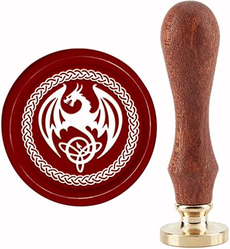 Печат на восочен печат на змејот на змејот, келтски јазол запечатување восочни марки 30мм ретро гроздобер отстранлив месинг за печат на месинг