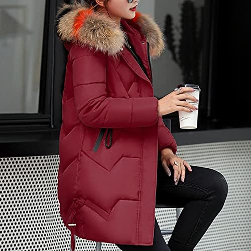 Gianентонг женски палто со пафтер, собрана меур, ватирана зимска јакна со удобност на аспираторот, удобна надолу по долгата парка