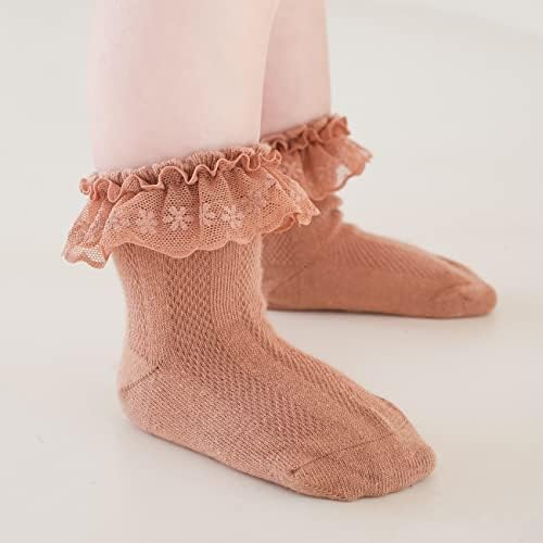 Чунг бебешки дете девојки принцеза памук памук ладен чорапи чипка шушка пакет од 4/5/6 тенка мрежа лето за фустан