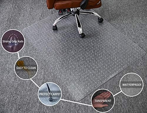 Домашен стол МАТ за тепих подови, 48 ”x ​​36” транспарентни дебели канцелариски подни душеци за подови со ниски купови на тепих подови