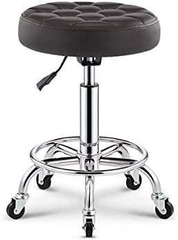 Фризер столче за сечење со тркала ， прилагодлива салон столче со црно синтетичко кожено седиште ， прилагодлива висина 45-59 см ， Поддржана