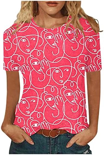 Краток ракав 2023 Облека трендовски памучен екипаж на вратот графички салон маичка за девојчиња блуза летна есен дама 15 15