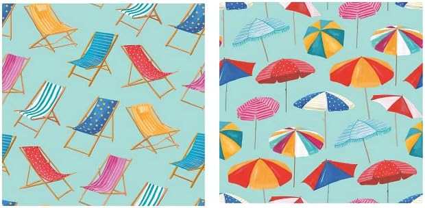 Пакет од 2 Ања Рибенхам фино 3-аплики за пијалоци од хартија, столици на плажа Ривиера и чадори