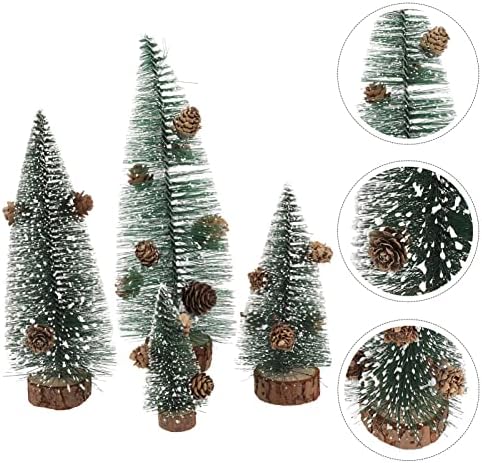АБООФАН божиќен декор 4 парчиња минијатурна елка Дрвена база Десктоп Божиќно дрво за домашни канцеларии Божиќни украси