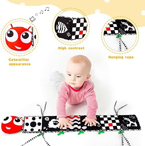 Inbeby црно-бело сензорно контраст Сензорни играчки за бебиња за бебиња, мека книга, самостојна играчка за време на огледало на стомакот