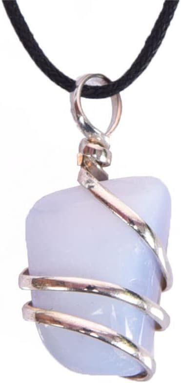 Вистински природни скапоцени камења со сина чипка агатна жица завиткана камен, приврзок со сребро позлатен ланец и медитација на