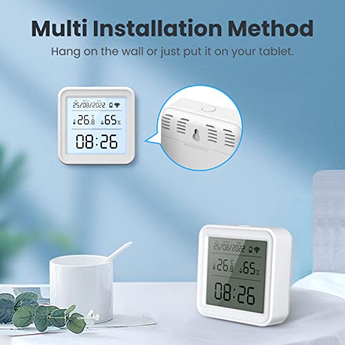 WiFi термометар хигрометар: Дигитален монитор за влажност на температурата во затворен простор со предупредување за известување за апликации,