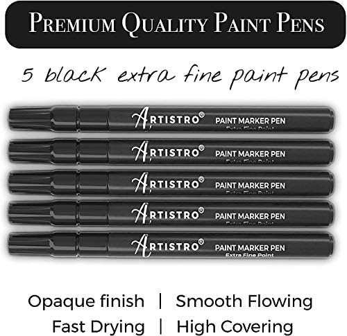 Artistro 5 акрилна црна боја пенкала Екстра фино врв и 30 маркери на акрилна боја Среден врв, пакет за карпа, камен, керамика, стакло