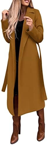 Женски зимски палта долги ветерници отворени предни лапчиња кошули со долги ракави топла пролетна обична тренингот блуза