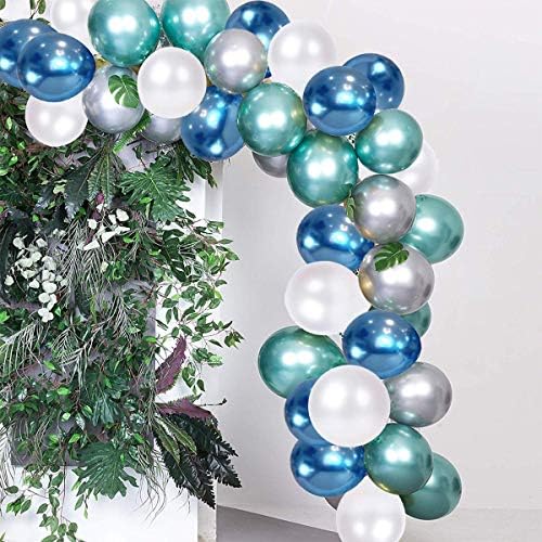 Сини И Сребрени Метални Хромирани Латекс Балони, 50 парчиња 12 Инчни Зелени Метални Балони Бел Латекс Партиски Балони За Невестински Туш Свадба