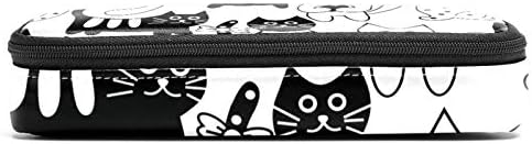 Црни и бели мачки кожени моливчиња за молив, торба со пенкало со двојна вреќа за складирање торбички за торбички за училишни работи