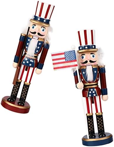 Didiseaon 2 парчиња патриотски оревци фигурини дрвени оревици војници фигури САД со знаме на оревчеста статуа на 4 -ти јули на јули за декорација