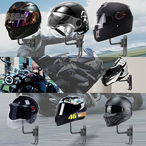 Merkaunis 2 пакет држач за шлемови моторцикл шлемот шлемот wallид монтиран шлемот штанд дисплеј 180 ° ротација со 2 куки закачалка за кациги за