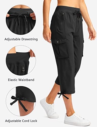 Panенски карго панталони за жени со 6 џебови со 6 џебови Брзо суво патување за пешачење летни панталони за жени кои се случајни