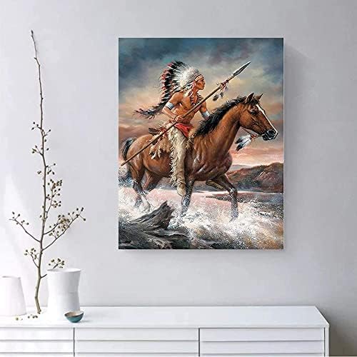 5д дијамантски сликарство коњ Индиец домородно Американец 16x20 инчи дијамантска уметност за возрасни и деца целосна вежба за вежбање везени занаети за подароци и де