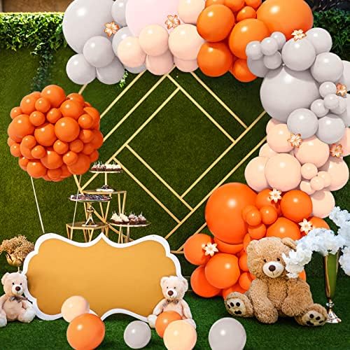Портокал балон Гарланд лак комплет, 134 парчиња портокалова балон лак со крем праска и мат светло сив балон за Денот на благодарноста