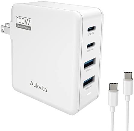 AUKVITE 100W USB C полнач блок, 4-порта GAN Брз полнач за MacBook Pro Air Charger, USB C Wall Charger за iPad Pro Air Type C Станица за полнење