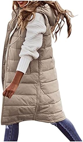 Зимски зимски долги пафери елек плус големина без ракави со качулка лесна тежина целосна палто со палто на отворено пуфери