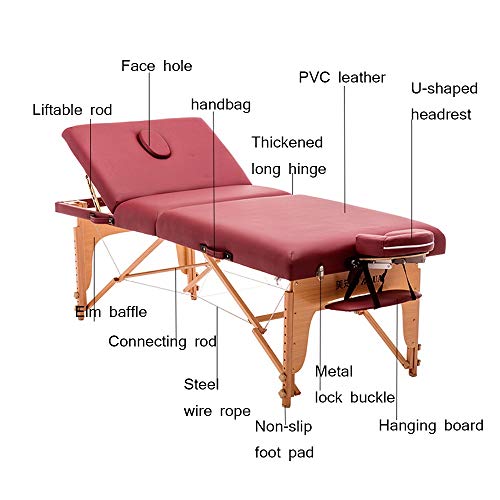 LJHA преклопна масажа маса убавина кревет дома игла моксибуција физиотерапија цврсто дрво кревет со лифт назад, црна, црвена маса за масажа на