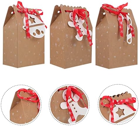 Amosfun 15 парчиња Божиќни бонбони торби хартија кутија за подароци торби со колачиња со лента со лента за Божиќна празнична забава