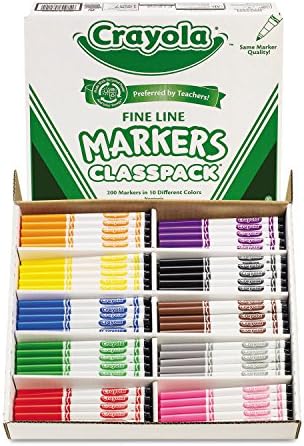 Crayola 588210 Markers Non-Massable Classpack, Fine Point, Десет разновидни бои, 200/кутија