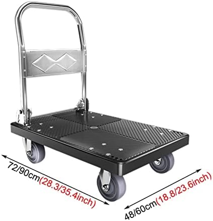 Преклопна количка за притискање, количка со тешка платформа со 4 тркала со вртливите тркала и платформата што не се лизга, сурфак за движење