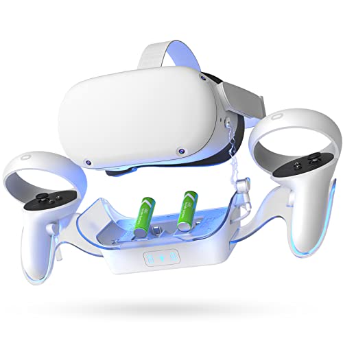 Докур за полнење Toybag Компатибилен за Oculus Quest 2, станица за полнење за слушалки VR со 2 батерии што се полнат и магнетни капаци, компатибилни