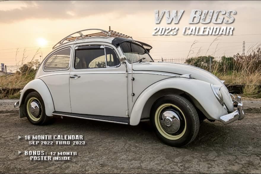 2023 VW/ BUGS Гроздобер календар на wallидот на автомобилот, црна